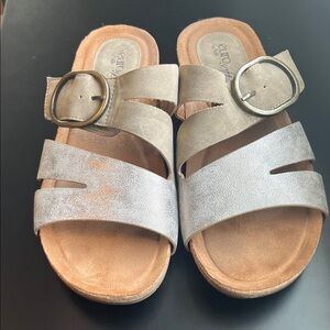 Eurosoft Women’s Metallic Silver Slide Sandals with Buckle 9M